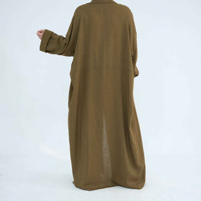 LR924  Plain Linen-Cotton Abaya Set