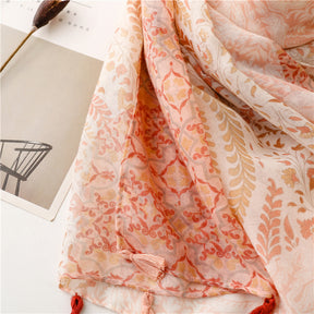 SL2202-009  Women's Ethnic Cotton Linen Feel Scarf with Wheat Ears Tassels