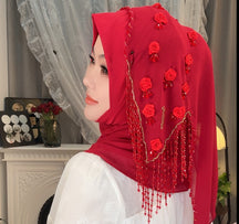 MY320  Plain Rose Rhinestone Polyester Turban Hijab - MOQ:20 PCS