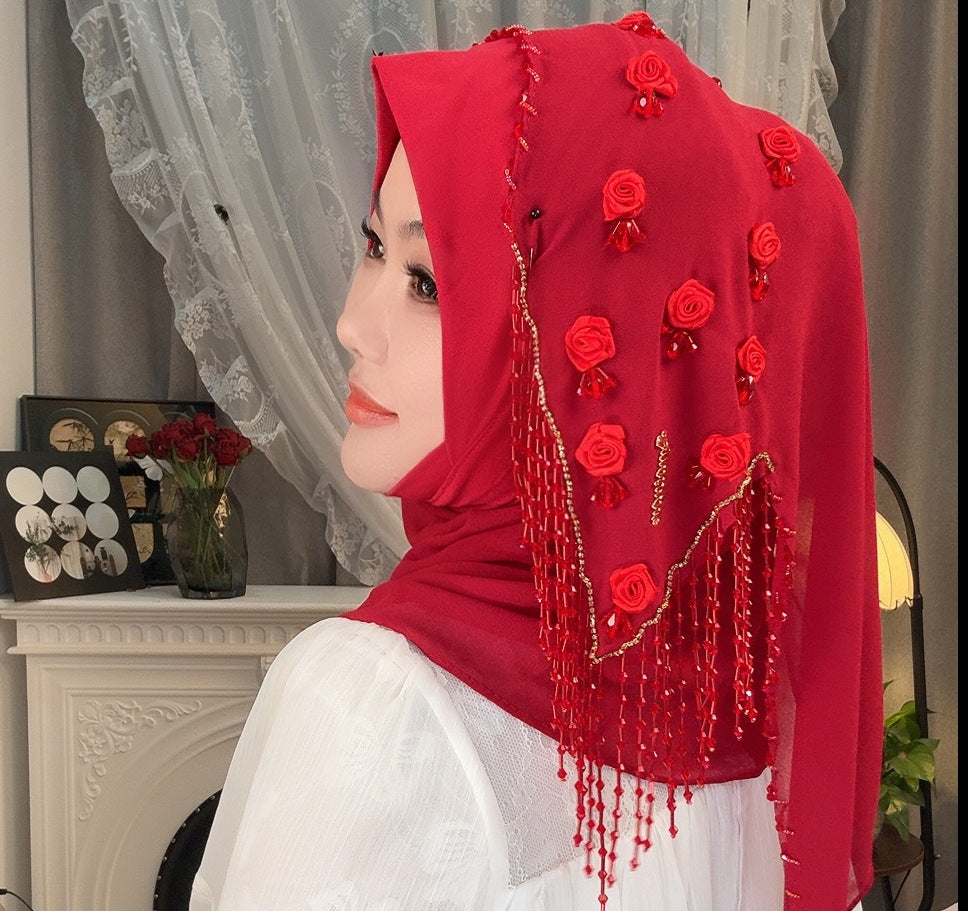 MY320  Plain Rose Rhinestone Polyester Turban Hijab - MOQ:20 PCS