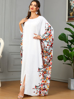 3422  Batwing sleeve printed dress