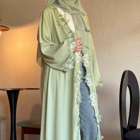 HBWT  Green Floral Abaya with Subtle Lace & a Coordinating Hijab