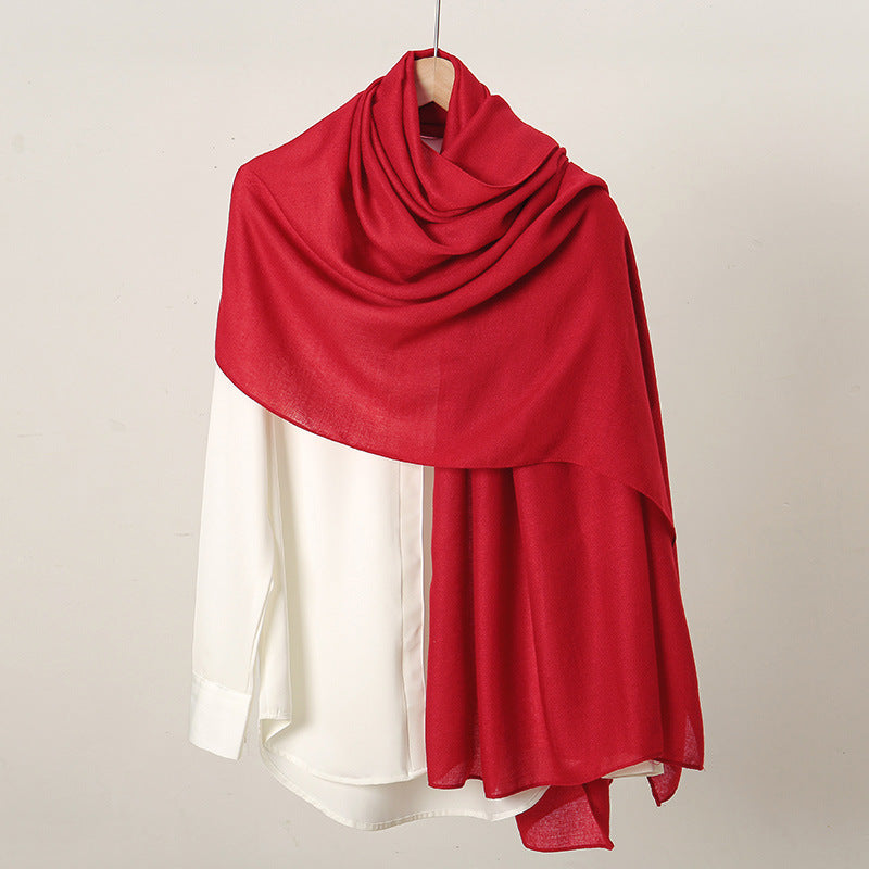 VS814 New retro solid color cotton and linen scarf for women