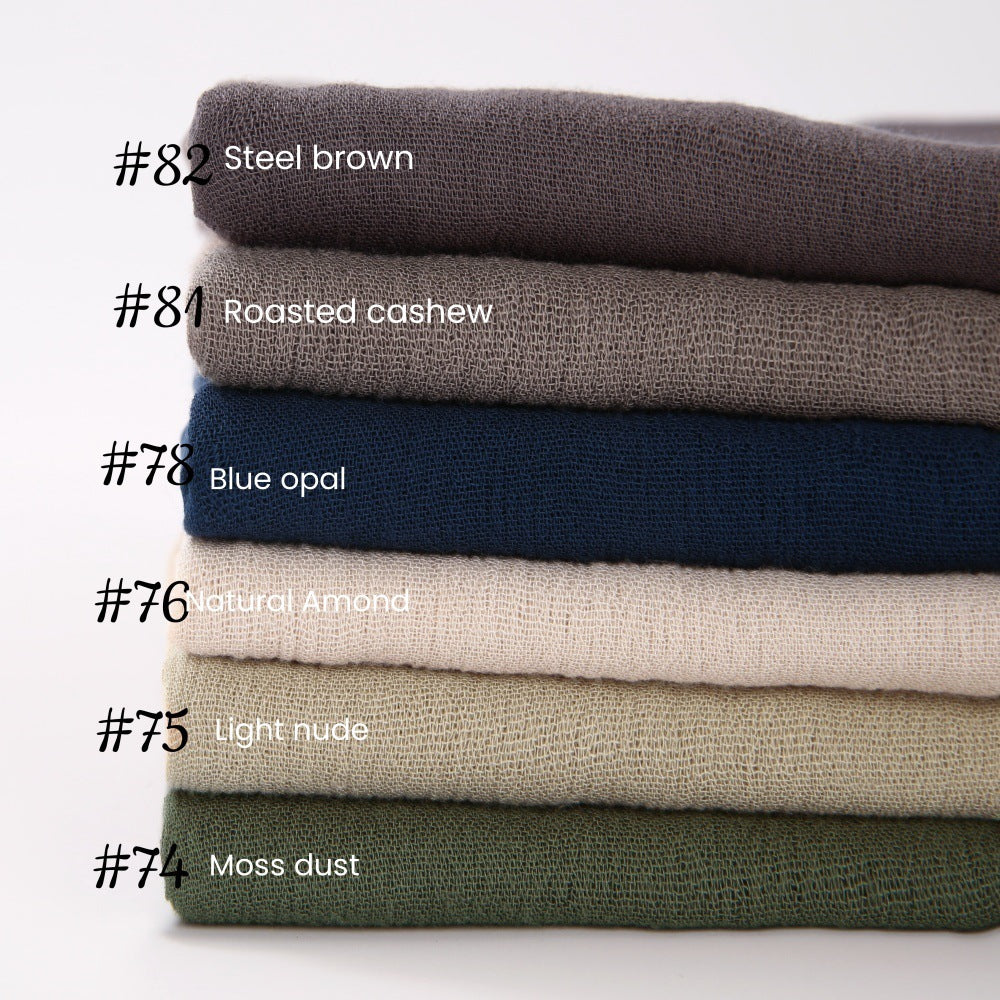 WJA79  Plain natural crinkle cotton hijab with fringes on both ends