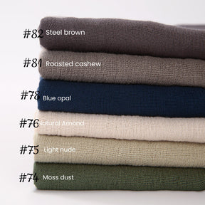 WJA79  Plain natural crinkle cotton hijab with fringes on both ends