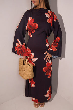 LR1063  Women's Printed Ankle-Length Dress with Slimming Waist