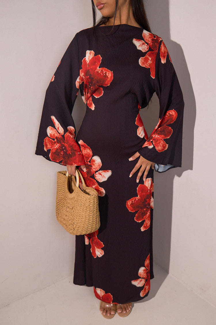 LR1063  Women's Printed Ankle-Length Dress with Slimming Waist
