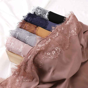 MSL234   Pearl Chiffon Hijab Fashionably Embellished with Eyelash Lace