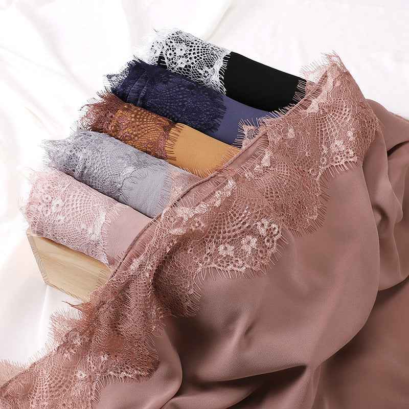 MSL234   Pearl Chiffon Hijab Fashionably Embellished with Eyelash Lace