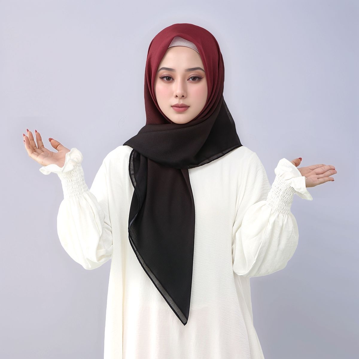 FH164  110*110cm  Printed Ombre Voile Square Scarf