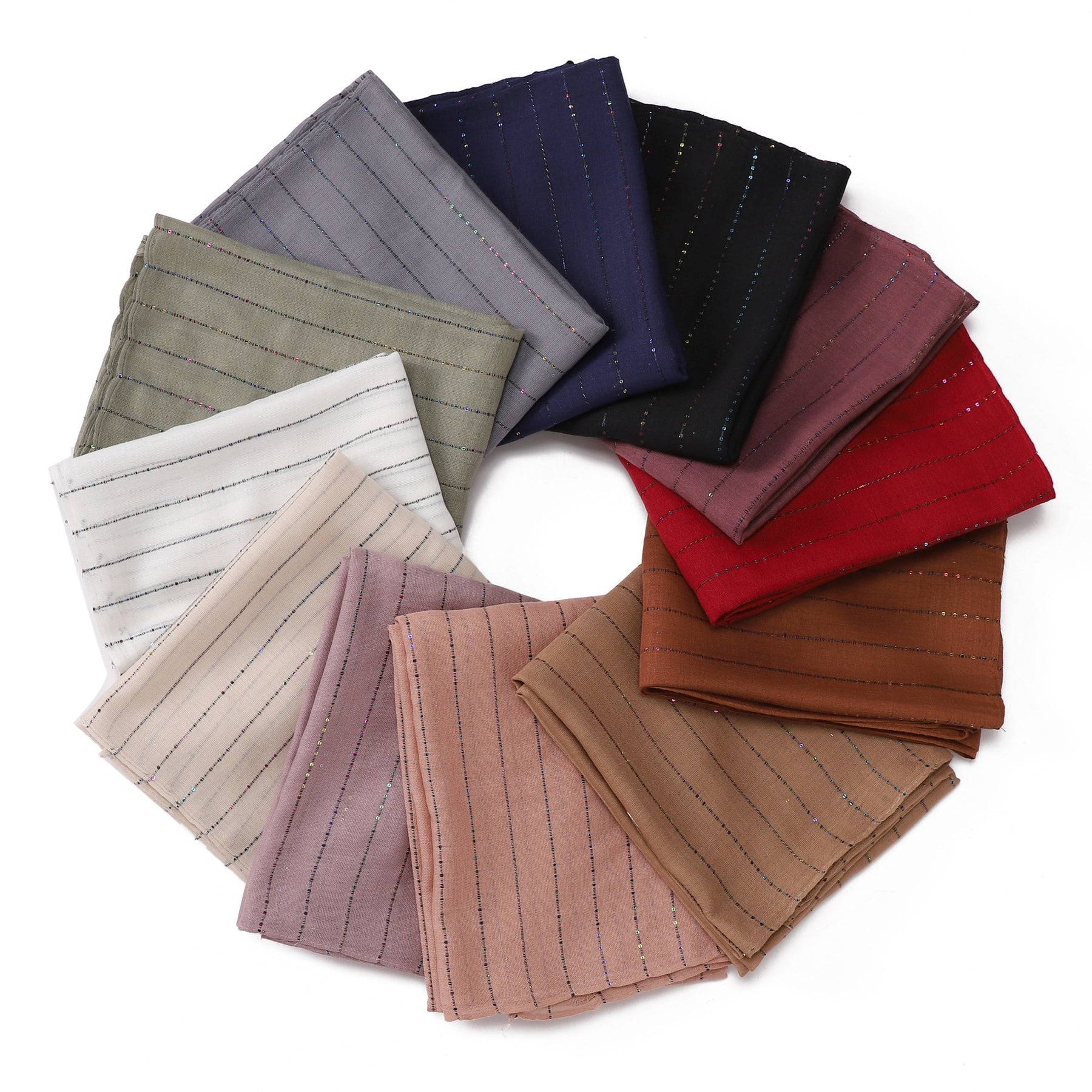 YZ328  Striped Lightweight Polyester Colorful Sequin Hijab