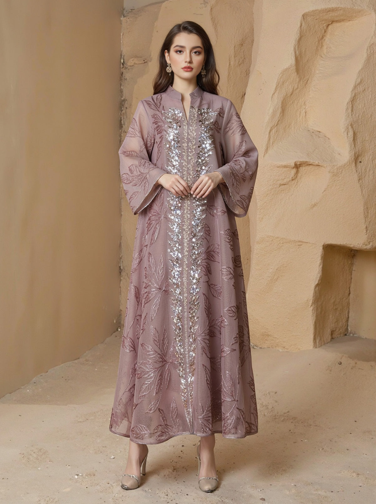 SMT169  Mesh dress with full embroidery