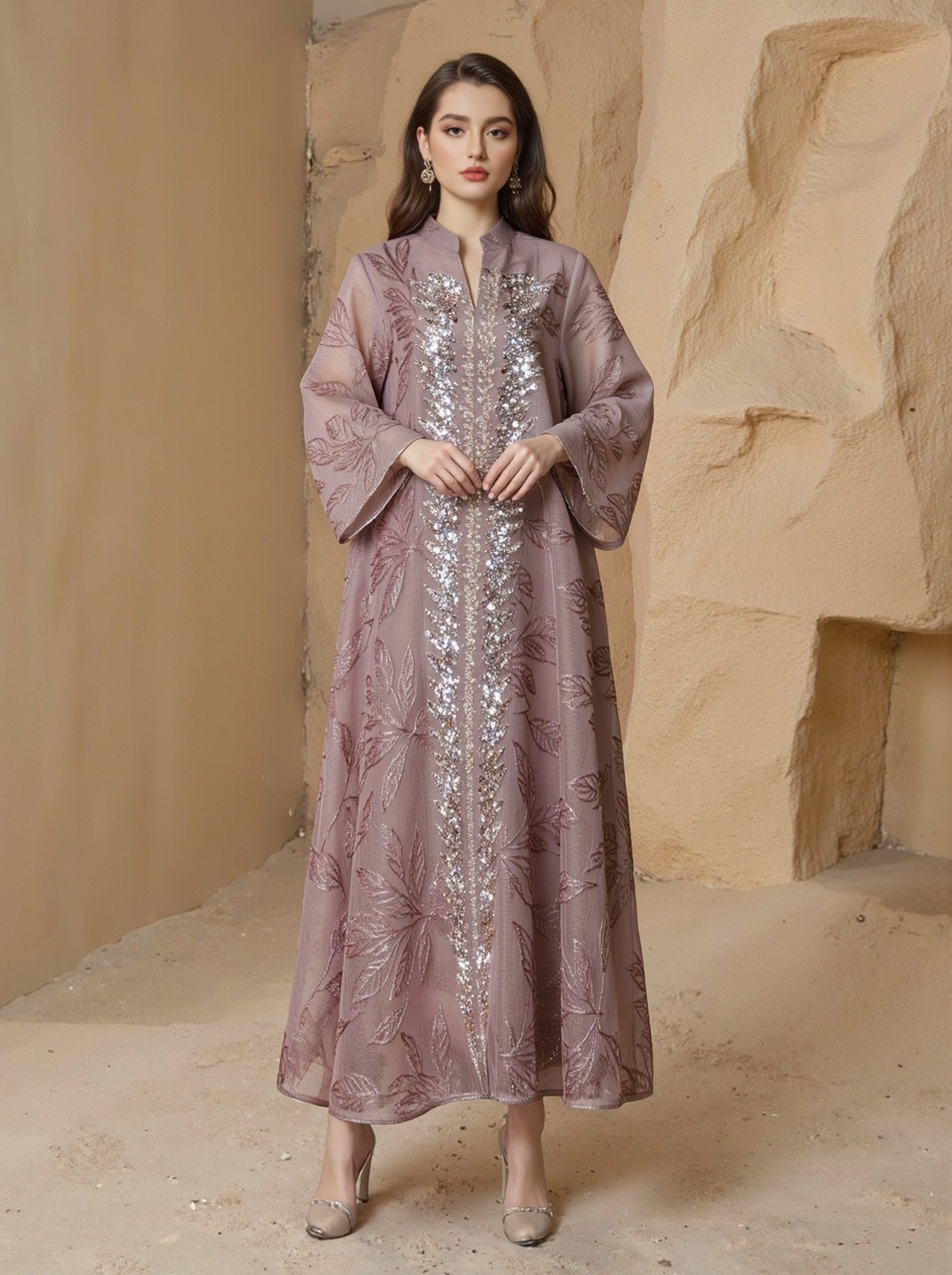 SMT169  Mesh dress with full embroidery