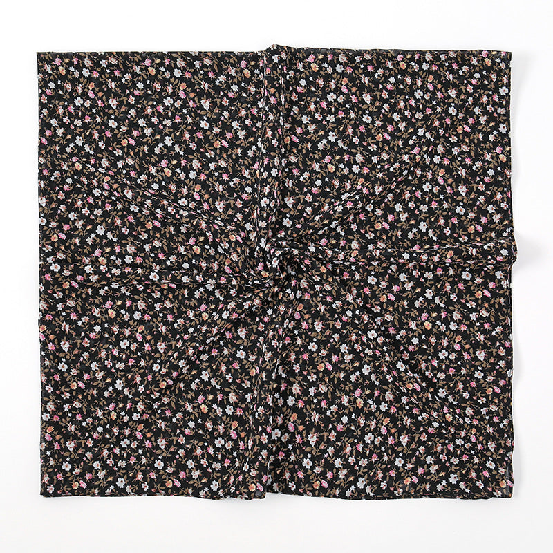 YW347  115*115CM Large Size Floral Pearl Chiffon Printed Square Scarf
