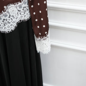 LR1357&LR1185  Lace Panel Polka Dot Polyester Top + Skirt Set