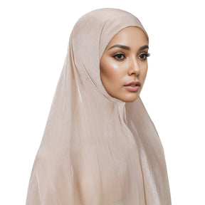 MSL355  Adjustable Cotton Jersey Muslim Cap+Island Satin Crepe Long Scarf