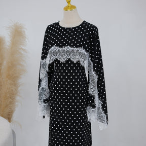 LR1323  Viscose Lace Panel Dress with Shawl