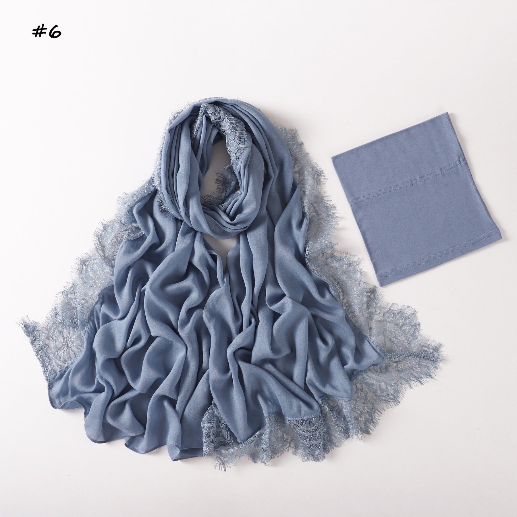 YZ347  Plain Modal Lace Hijab + Mercerized Cotton Tube Cap Set
