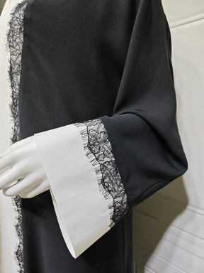 MQ266  Black Polyester Lace Patchwork Abaya