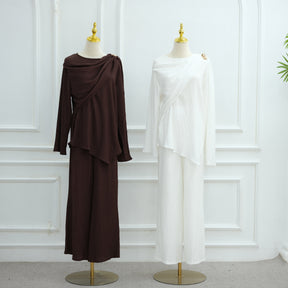 LR1034  Women's Plain Button Cardigan & Pants Two-Piece Set