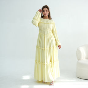 LR1161  Long Sleeve Tiered Ruffle Double Layer Dress