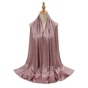 YW305  Malaysia new imitation silk smooth satin long scarf shawl pleated satin grab head covering scarf lady