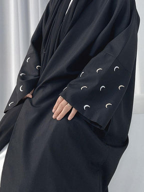 YLCX  Plain elegant long dress – cardigan style, moon embroidery