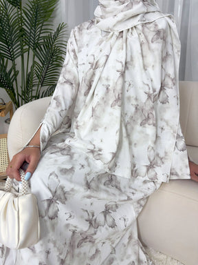 SMYH  Art Print Batwing Sleeve Cardigan Loose Abaya