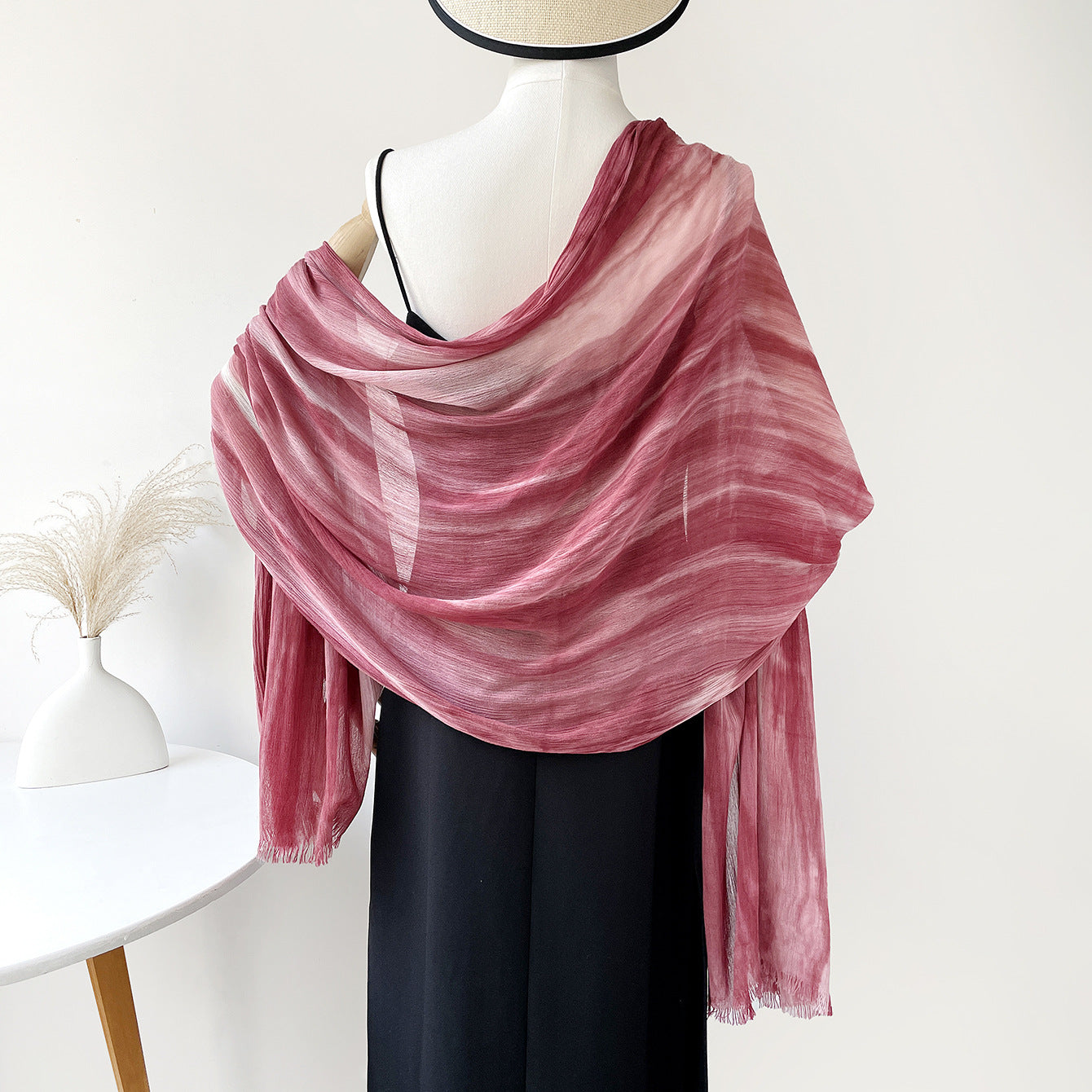 SS007  Gradient Rainbow Collection Short Tassel Crinkled Hijab