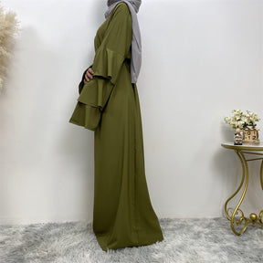 9073 plain Multi-layer stack sleeves abaya dress