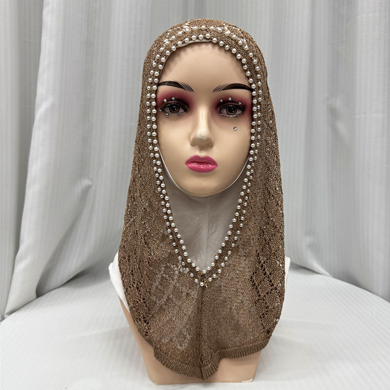 F053  Hollow-out Shiny Thread Beaded Headwrap Jersey Cap