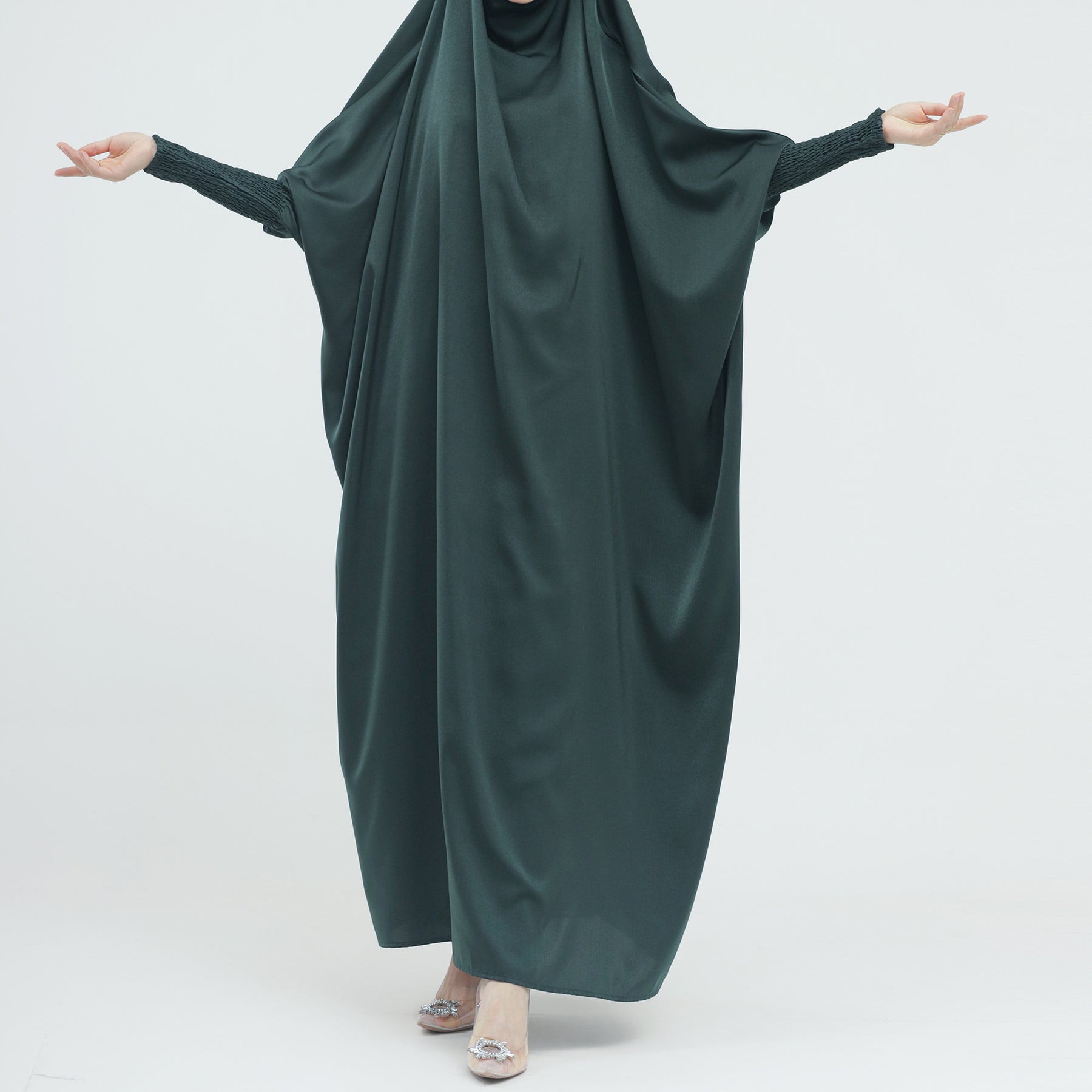 LR484   Plain plus size hijab-integrated dress