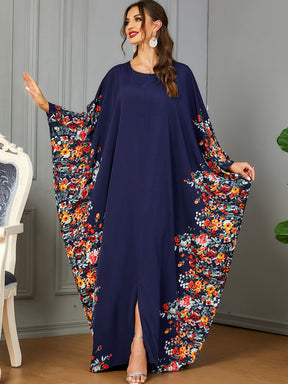 3422  Batwing sleeve printed dress