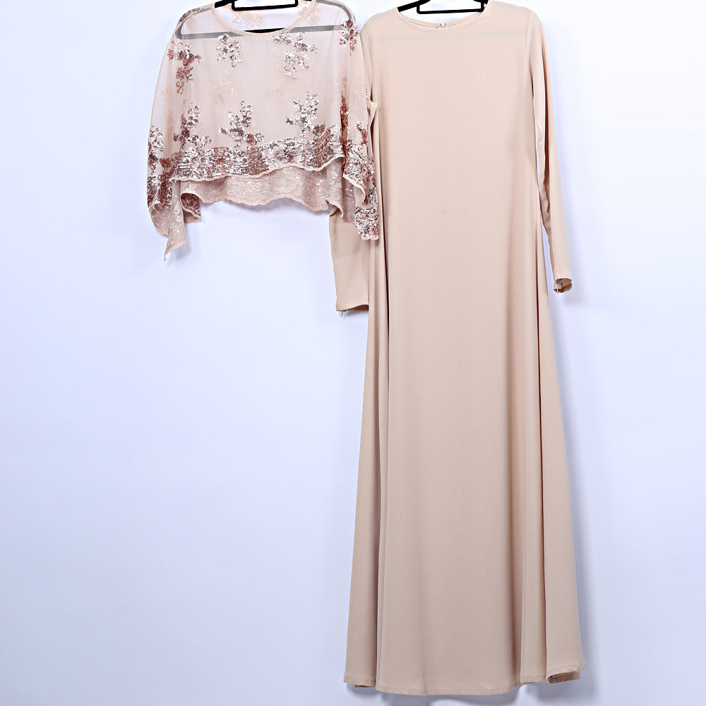 9504 Sequin embroidered cape muslim abaya dress