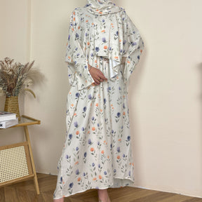 SMYH  Slim-fit Casual Long Versatile Printed Abaya + Hijab Set