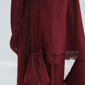 LR957  4-Piece Prayer Mat Storage Bag Lace Hijab & Skirt Set