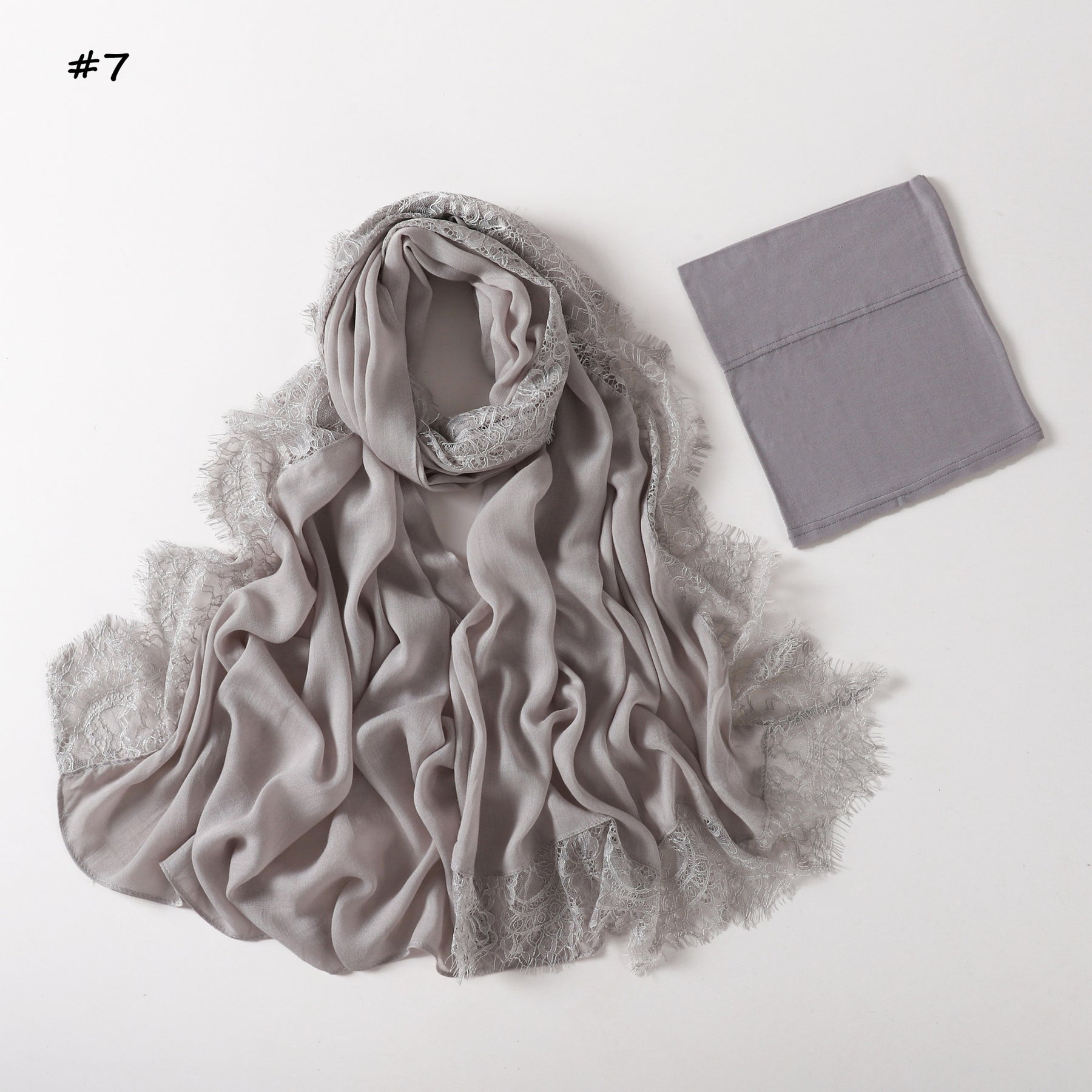 YZ347  Plain Modal Lace Hijab + Mercerized Cotton Tube Cap Set