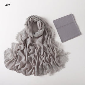 YZ347  Plain Modal Lace Hijab + Mercerized Cotton Tube Cap Set