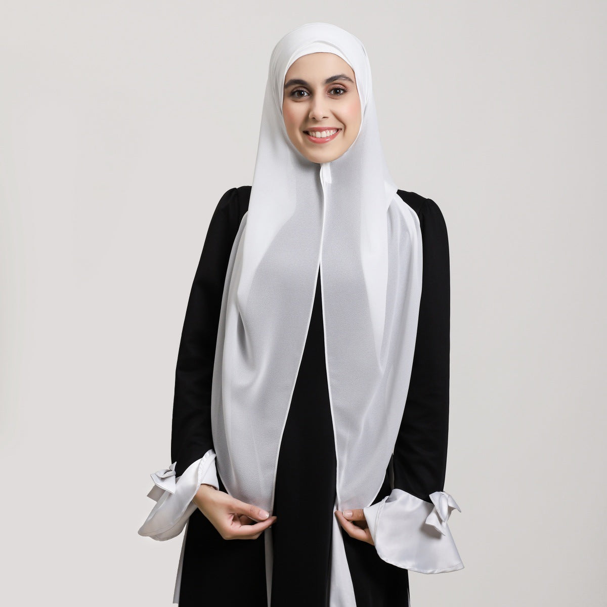 YZ317  Plain Pearl Chiffon Hijab with Built-in Magnetic Closure