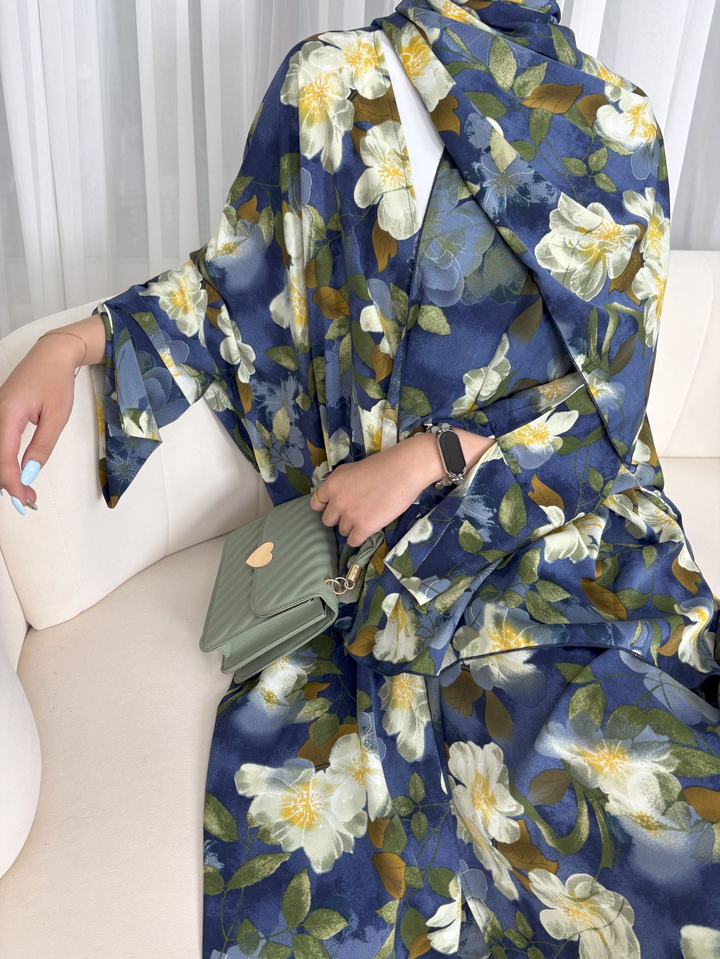 SMYH  Art Print Batwing Sleeve Cardigan Loose Abaya