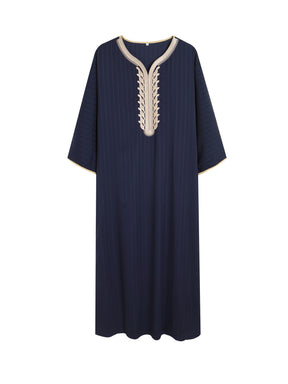 1134997  New navy blue embroidered long shirt in stock black Muslim robes men's robes abaya