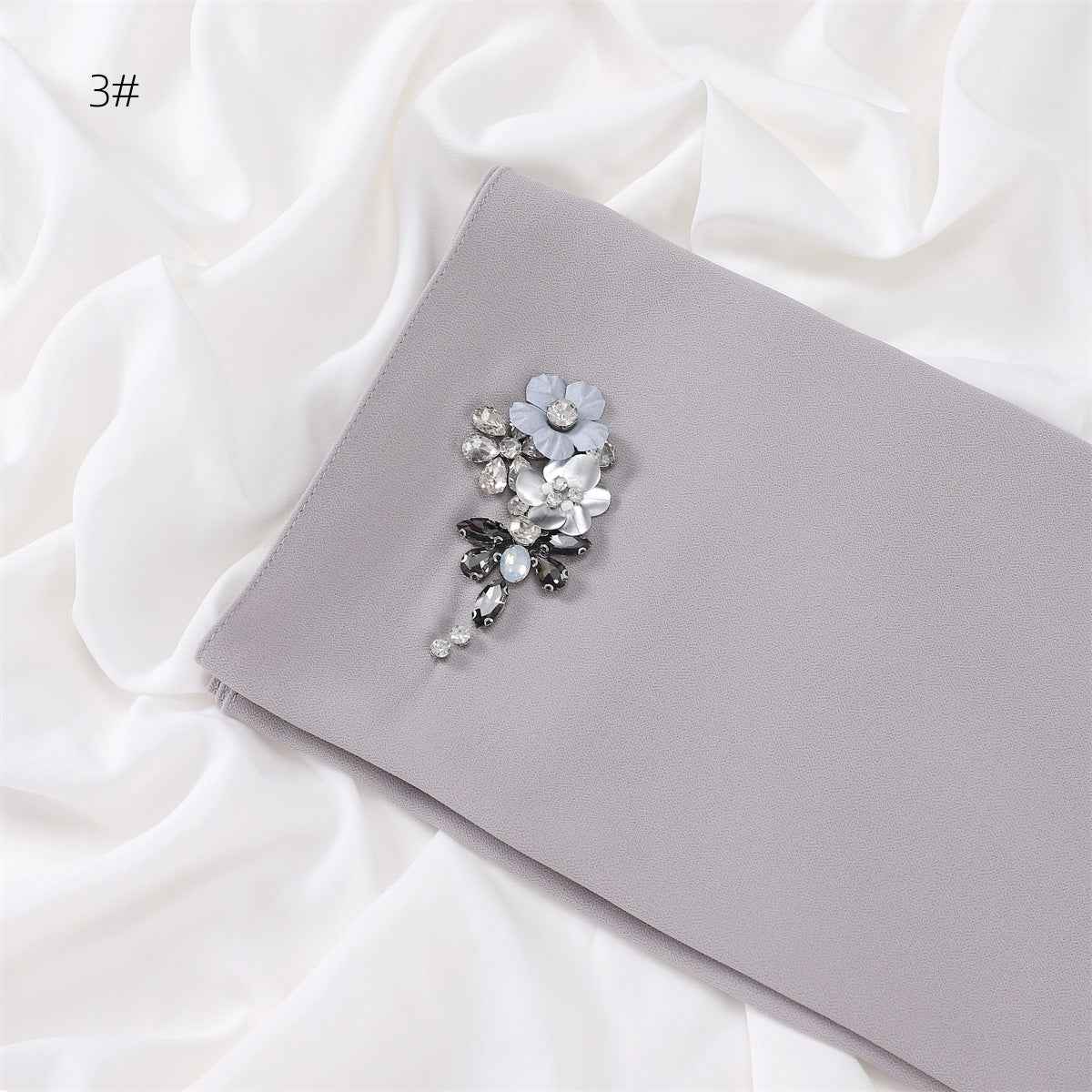 YZ147  Hand-Set Crystal Plain Pearl Chiffon Hijab