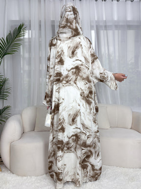 SMWT  Ink-Wash Print Batwing Cardigan + Hijab Set