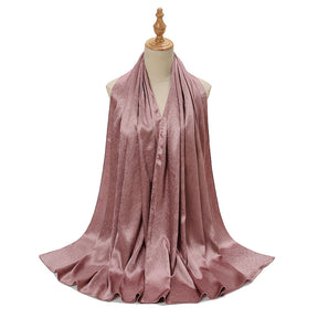 YW305  Malaysia new imitation silk smooth satin long scarf shawl pleated satin grab head covering scarf lady