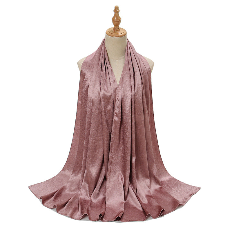 YW305  Malaysia new imitation silk smooth satin long scarf shawl pleated satin grab head covering scarf lady