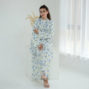 LR1067  Printed Chiffon Lined Open Abaya + Hijab Set