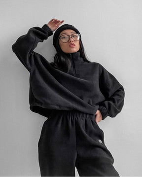 PP5972 Spring Autumn Plain Loose Zip Up Stand Collar Sweatsuit 2-Piece Set Abaya
