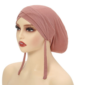 8094  Back tie women's adult headscarf hat four seasons style solid color cross-border daily all-match pullover hat Mu