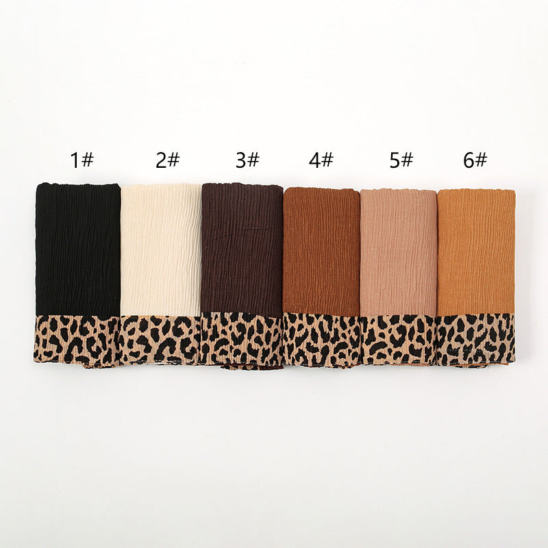 VS773 Hot sale new style leopard wrinkle polyester long scarf solid color headscarf