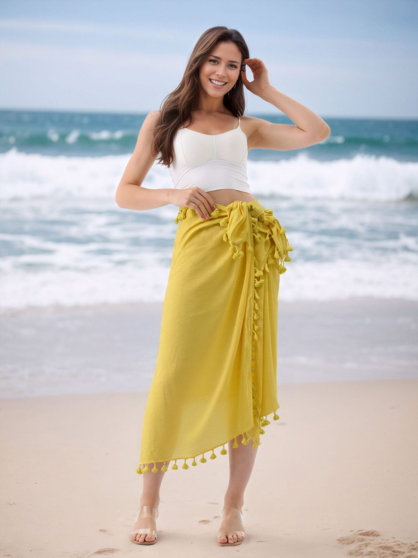 SL31  Half-length tassel shawl sun protection wrap skirt
